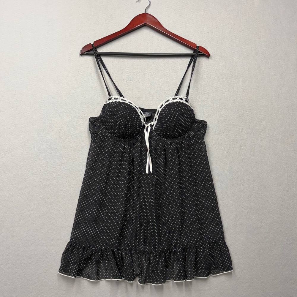 Apt. 9 Babydoll Chemise Womens XL Black Polka Dot Lace Trim Y2K Fairycore